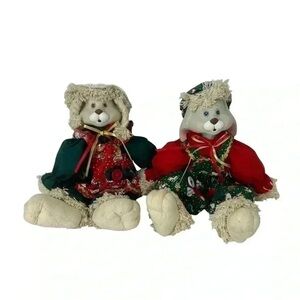 VTG HOUSE OF LLOYD CHRISTMAS RABBIT DOLLS HIP AND HOP PORCELAIN HEADS 1990s